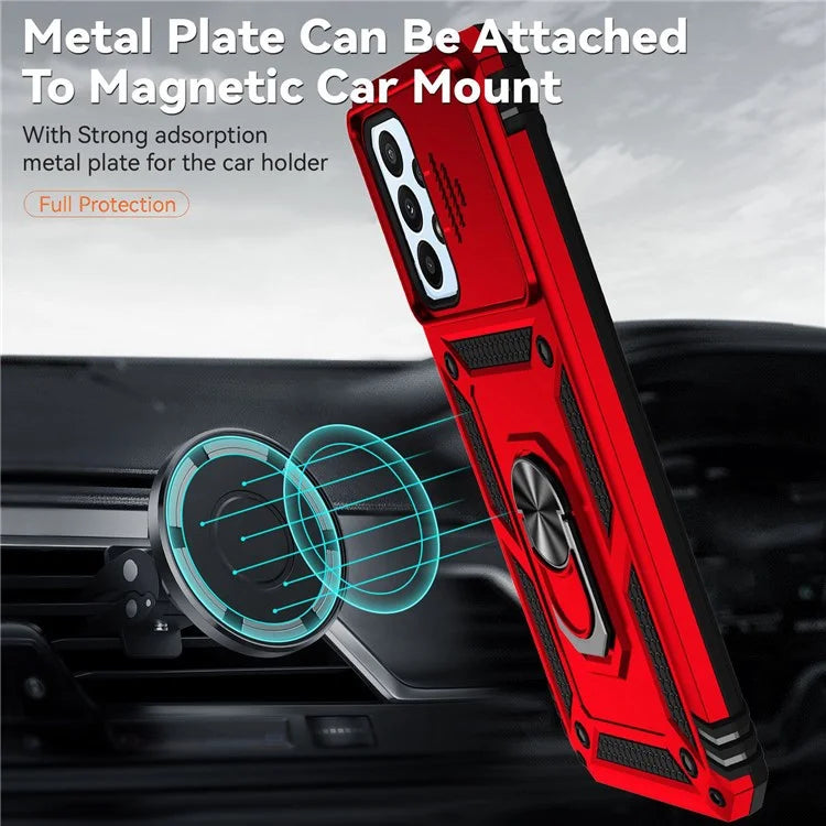 For Samsung Galaxy A23 4G / 5G Slide Camera Protector Phone Case Rotary Ring Kickstand PC + TPU Shell