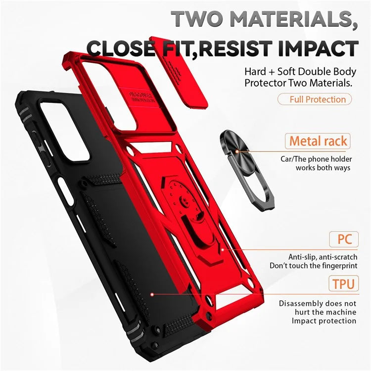 For Samsung Galaxy A23 4G / 5G Slide Camera Protector Phone Case Rotary Ring Kickstand PC + TPU Shell