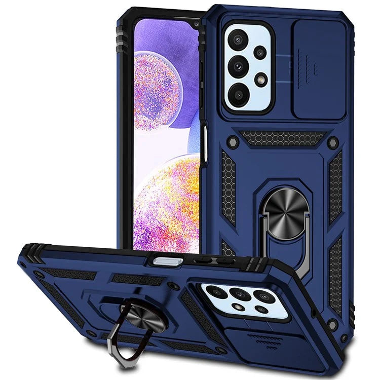 For Samsung Galaxy A23 4G / 5G Slide Camera Protector Phone Case Rotary Ring Kickstand PC + TPU Shell