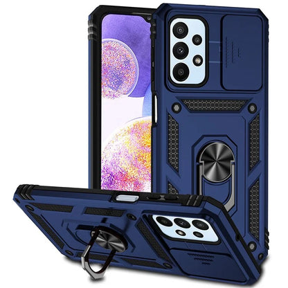 For Samsung Galaxy A23 4G / 5G Slide Camera Protector Phone Case Rotary Ring Kickstand PC + TPU Shell