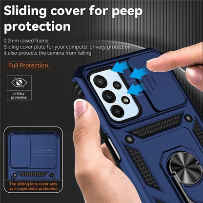 For Samsung Galaxy A23 4G / 5G Slide Camera Protector Phone Case Rotary Ring Kickstand PC + TPU Shell