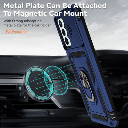 For Samsung Galaxy A23 4G / 5G Slide Camera Protector Phone Case Rotary Ring Kickstand PC + TPU Shell