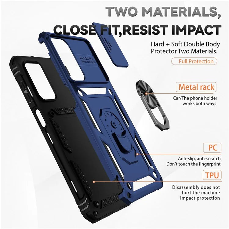 For Samsung Galaxy A23 4G / 5G Slide Camera Protector Phone Case Rotary Ring Kickstand PC + TPU Shell