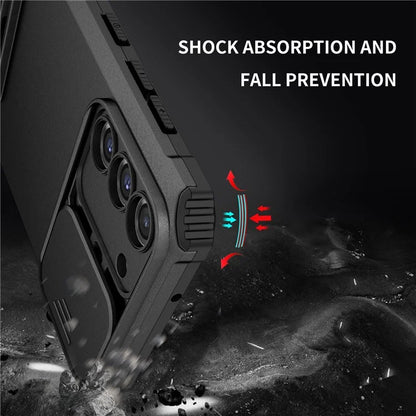 For Samsung Galaxy S22+ 5G Adjustable Vertical Kickstand Phone Case PC + TPU Hybrid Cover with Camera Slide Cover