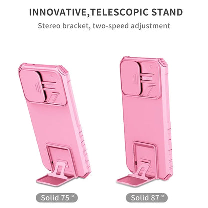 For Samsung Galaxy S21 FE 5G Adjustable Vertical Kickstand Hard PC + Soft TPU Phone Case with Camera Slide Cover
