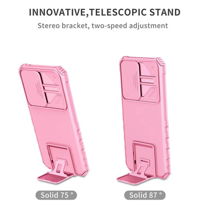 For Samsung Galaxy A33 5G Adjustable Vertical Kickstand Phone Case Anti-drop PC + TPU Cover with Sliding Camera Protection