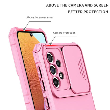 For Samsung Galaxy A33 5G Adjustable Vertical Kickstand Phone Case Anti-drop PC + TPU Cover with Sliding Camera Protection