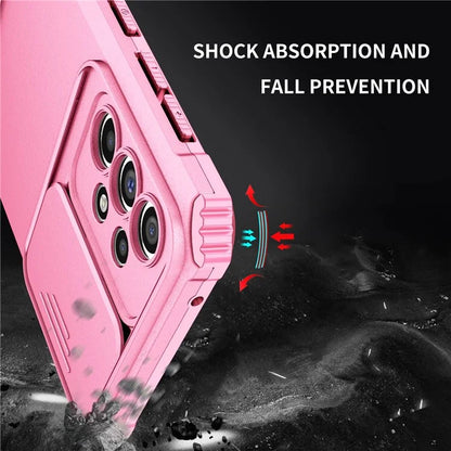 For Samsung Galaxy A33 5G Adjustable Vertical Kickstand Phone Case Anti-drop PC + TPU Cover with Sliding Camera Protection