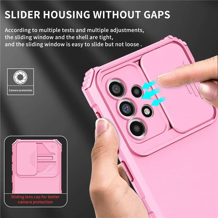 For Samsung Galaxy A33 5G Adjustable Vertical Kickstand Phone Case Anti-drop PC + TPU Cover with Sliding Camera Protection