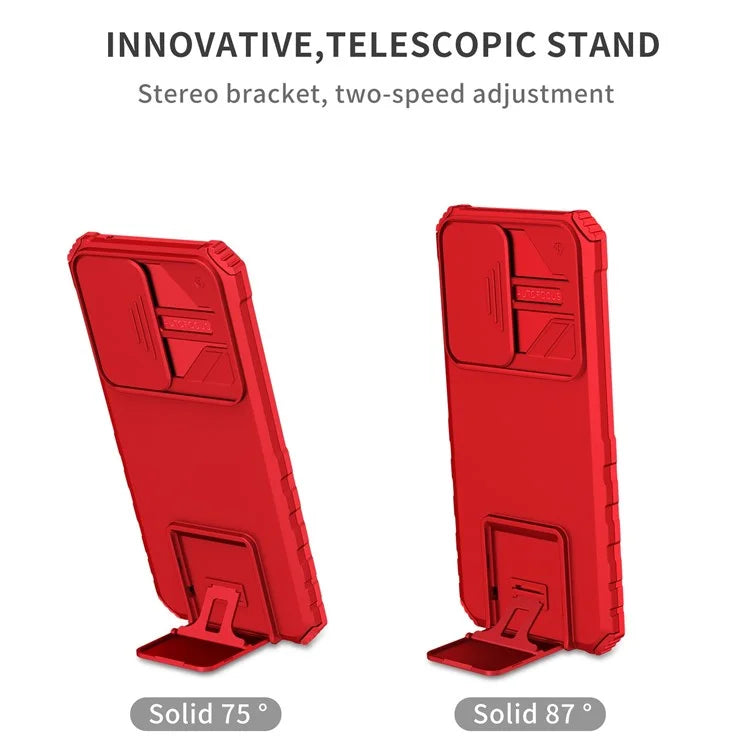For Samsung Galaxy A33 5G Adjustable Vertical Kickstand Phone Case Anti-drop PC + TPU Cover with Sliding Camera Protection