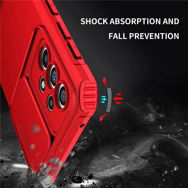 For Samsung Galaxy A33 5G Adjustable Vertical Kickstand Phone Case Anti-drop PC + TPU Cover with Sliding Camera Protection