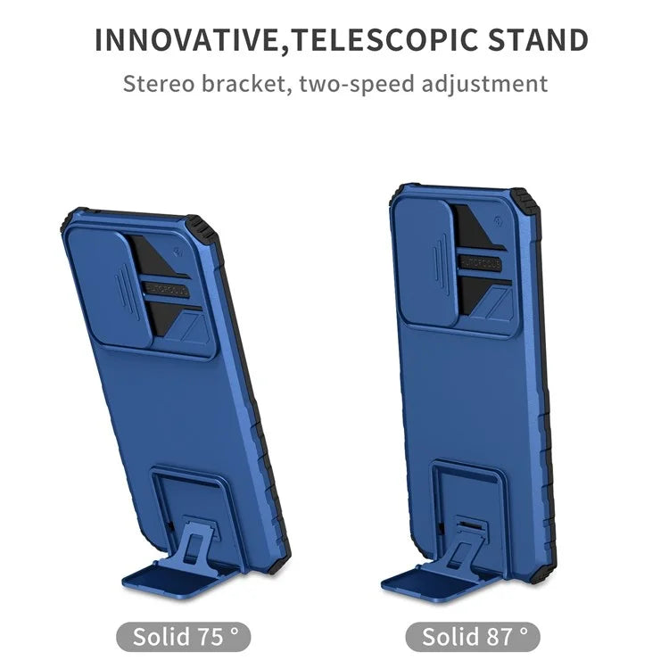 For Samsung Galaxy A33 5G Adjustable Vertical Kickstand Phone Case Anti-drop PC + TPU Cover with Sliding Camera Protection