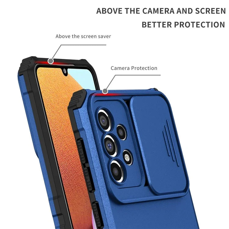 For Samsung Galaxy A33 5G Adjustable Vertical Kickstand Phone Case Anti-drop PC + TPU Cover with Sliding Camera Protection