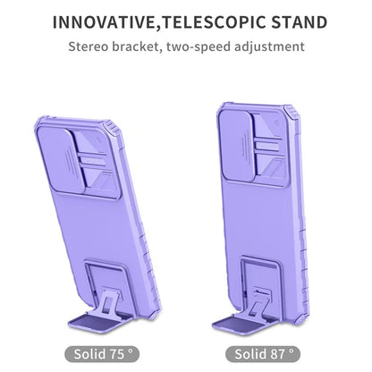 For Samsung Galaxy A33 5G Adjustable Vertical Kickstand Phone Case Anti-drop PC + TPU Cover with Sliding Camera Protection