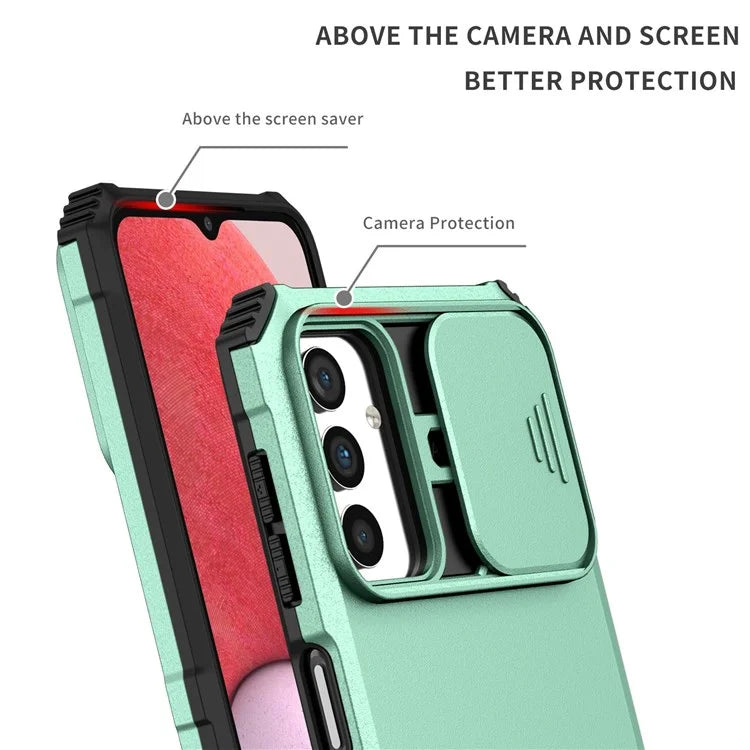 For Samsung Galaxy A13 5G Hands-free Kickstand Phone Case Shockproof Anti-scratch PC + TPU Shell with Sliding Camera Protection