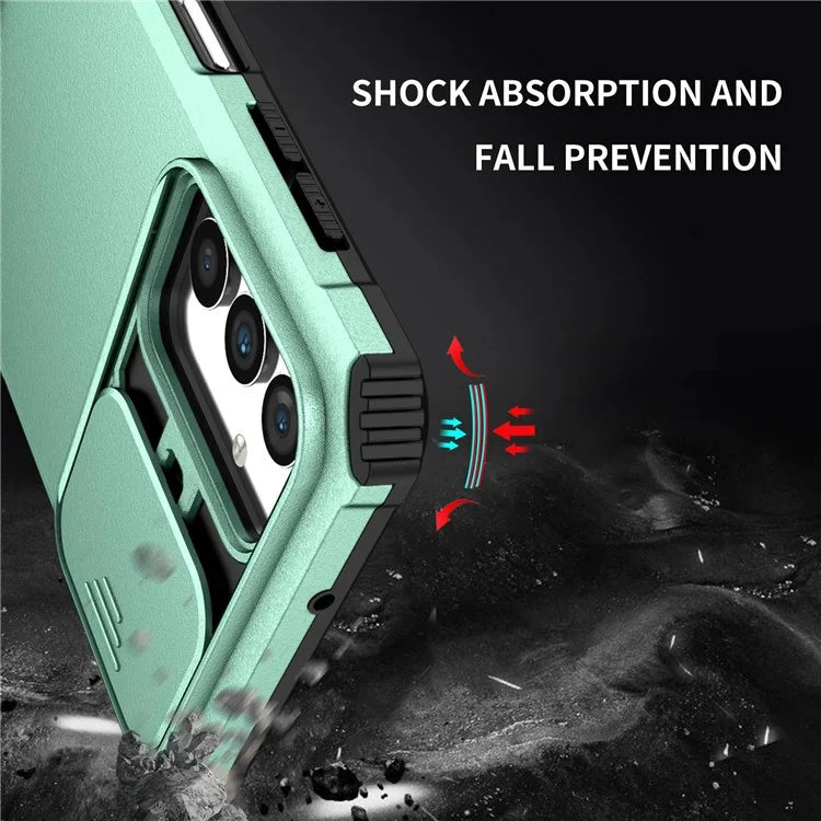 For Samsung Galaxy A13 5G Hands-free Kickstand Phone Case Shockproof Anti-scratch PC + TPU Shell with Sliding Camera Protection