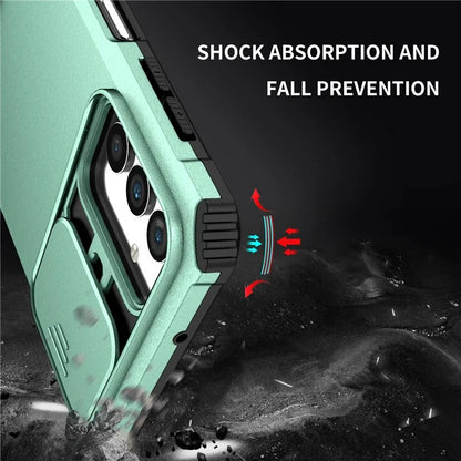For Samsung Galaxy A13 5G Hands-free Kickstand Phone Case Shockproof Anti-scratch PC + TPU Shell with Sliding Camera Protection