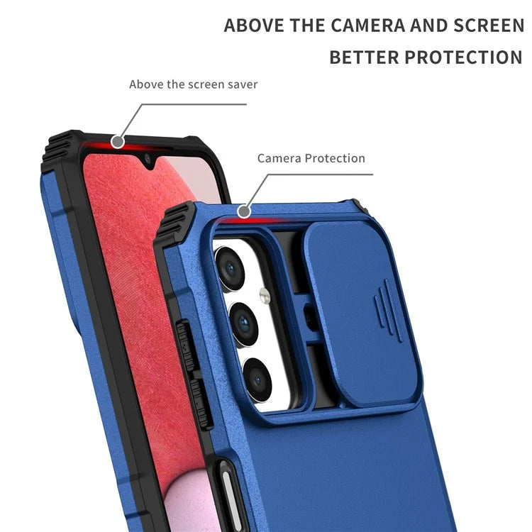 For Samsung Galaxy A13 5G Hands-free Kickstand Phone Case Shockproof Anti-scratch PC + TPU Shell with Sliding Camera Protection