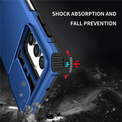 For Samsung Galaxy A13 5G Hands-free Kickstand Phone Case Shockproof Anti-scratch PC + TPU Shell with Sliding Camera Protection