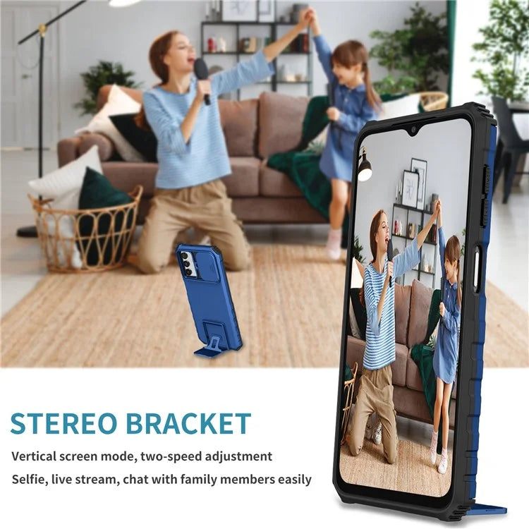 For Samsung Galaxy A13 5G Hands-free Kickstand Phone Case Shockproof Anti-scratch PC + TPU Shell with Sliding Camera Protection