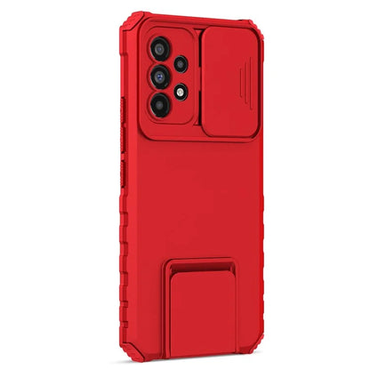 For Samsung Galaxy A53 5G Wear-resistant Anti-fall Hands-free Kickstand Phone Case PC + TPU Shell with Sliding Camera Protection