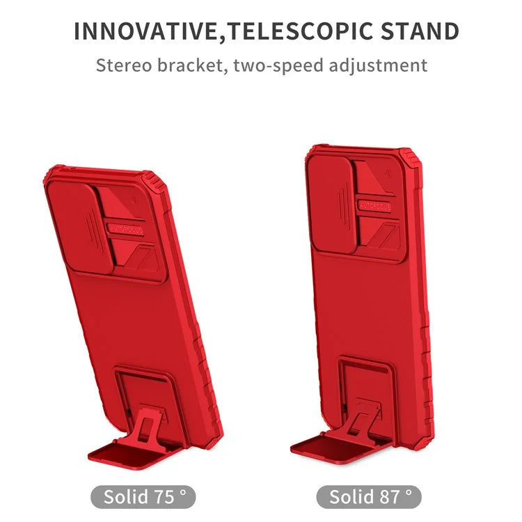 For Samsung Galaxy A53 5G Wear-resistant Anti-fall Hands-free Kickstand Phone Case PC + TPU Shell with Sliding Camera Protection