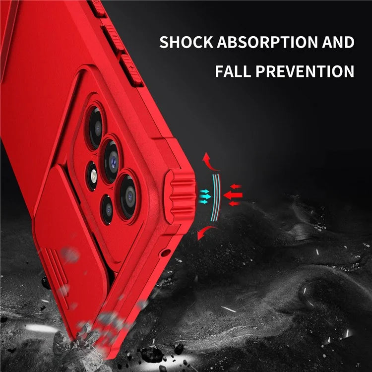 For Samsung Galaxy A53 5G Wear-resistant Anti-fall Hands-free Kickstand Phone Case PC + TPU Shell with Sliding Camera Protection