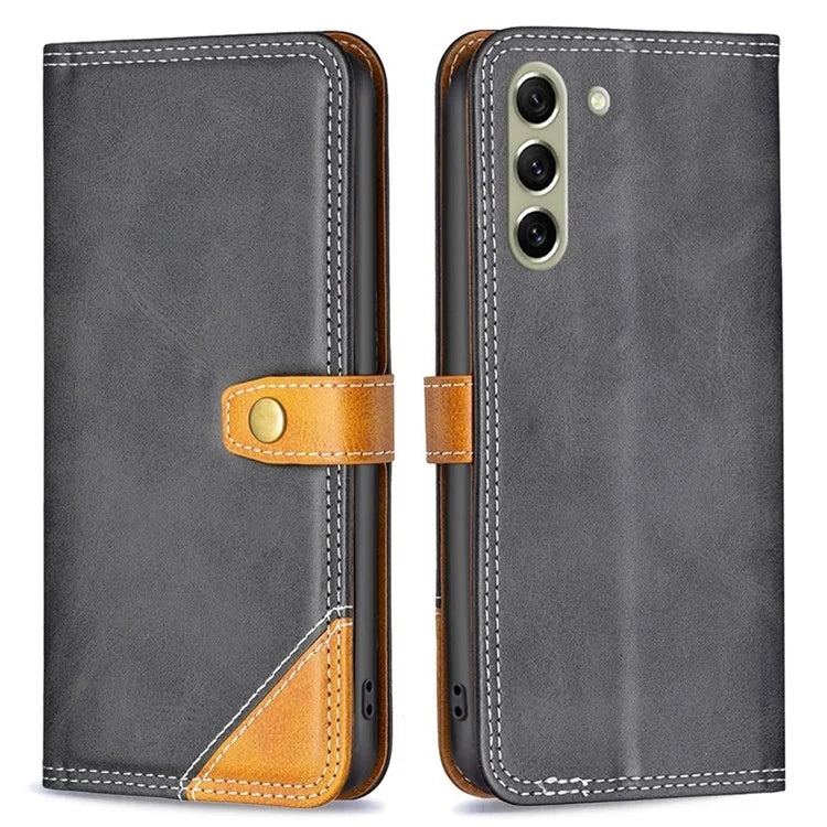 BINFEN COLOR BF Leather Series-8 for Samsung Galaxy S21 FE 5G Anti-scratch Phone Case 12 Style Double Stitching Lines Splicing PU Leather Book Flip Cover Stand