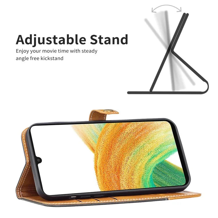 BINFEN COLOR BF Leather Series-8 for Samsung Galaxy S21 FE 5G Anti-scratch Phone Case 12 Style Double Stitching Lines Splicing PU Leather Book Flip Cover Stand