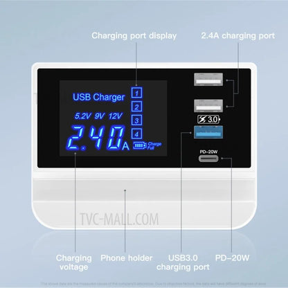 WIN HOW SOLUTION YC-CDA26D Quick Charge 3.0 USB +PD 20W Type-C Fast Charging Station 4-Port Charger [CE Certificated]