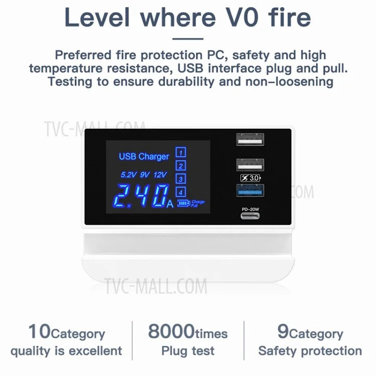WIN HOW SOLUTION YC-CDA26D Quick Charge 3.0 USB +PD 20W Type-C Fast Charging Station 4-Port Charger [CE Certificated]