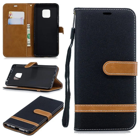 Two-tone Jean Cloth PU Leather Flip Case for Huawei Mate 20 Pro