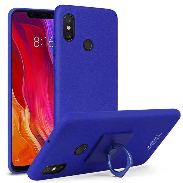IMAK Ring Holder Kickstand Frosted Hard Cover + Screen Protector for Xiaomi Mi 8 (6.21-inch)