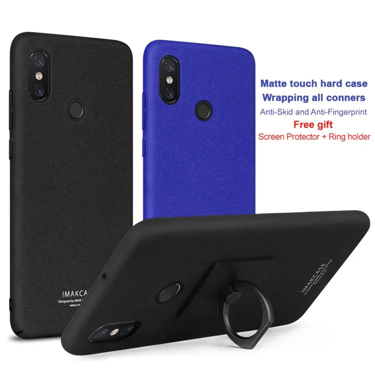 IMAK Ring Holder Kickstand Frosted Hard Cover + Screen Protector for Xiaomi Mi 8 (6.21-inch)