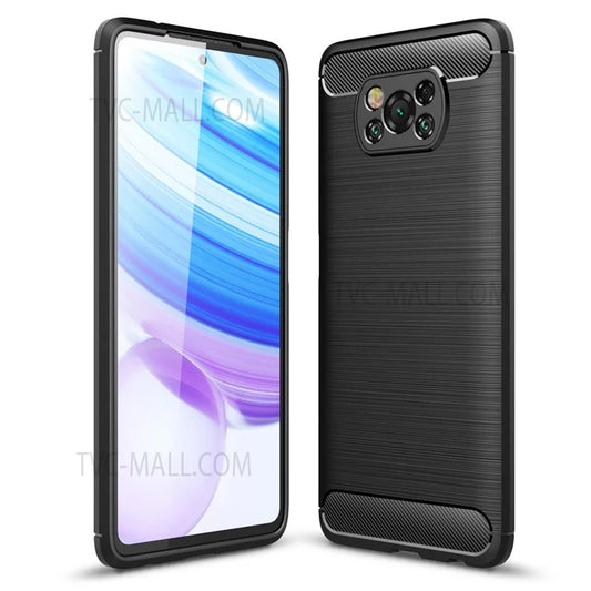 For Xiaomi Poco X3 NFC/Poco X3 / Poco X3 Pro Carbon Fiber Brushed Soft TPU Slim Fashion Non-Slip Protective Phone Case Cover