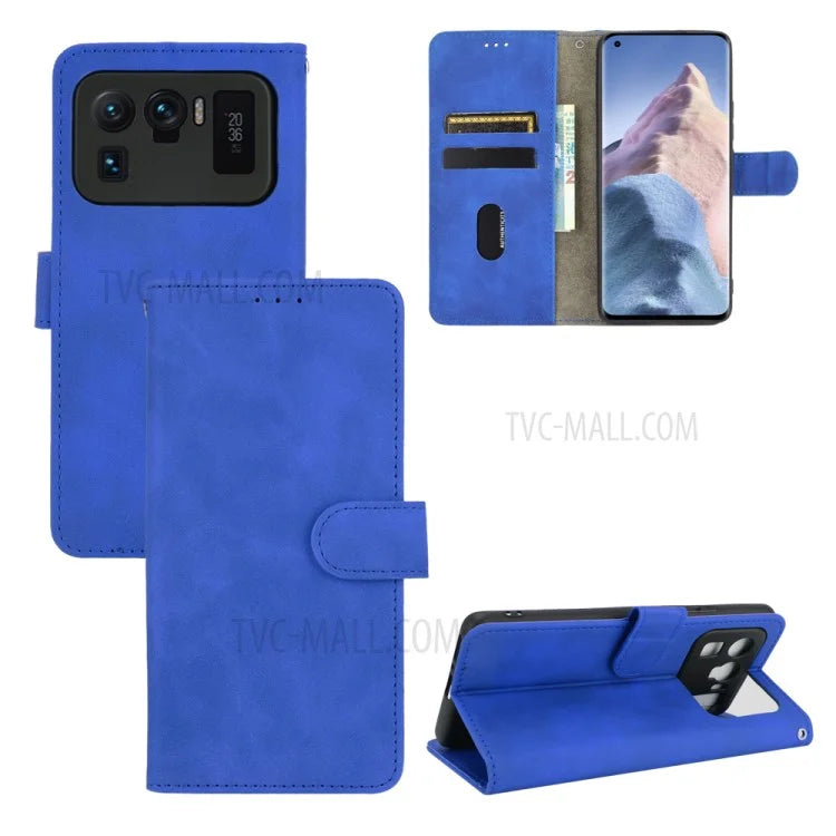 Skin-touch Feeling Leather Wallet Phone Cover with Supporting Stand for Xiaomi Mi 11 Ultra