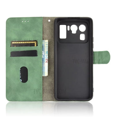 Skin-touch Feeling Leather Wallet Phone Cover with Supporting Stand for Xiaomi Mi 11 Ultra