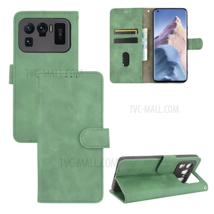 Skin-touch Feeling Leather Wallet Phone Cover with Supporting Stand for Xiaomi Mi 11 Ultra