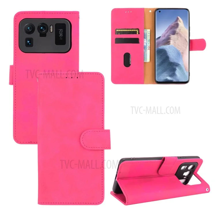 Skin-touch Feeling Leather Wallet Phone Cover with Supporting Stand for Xiaomi Mi 11 Ultra