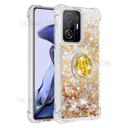 Liquid Glitter Quicksand TPU Shiny Rhinestone Case with Ring Kickstand for Xiaomi 11T / 11T Pro