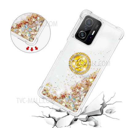 Liquid Glitter Quicksand TPU Shiny Rhinestone Case with Ring Kickstand for Xiaomi 11T / 11T Pro