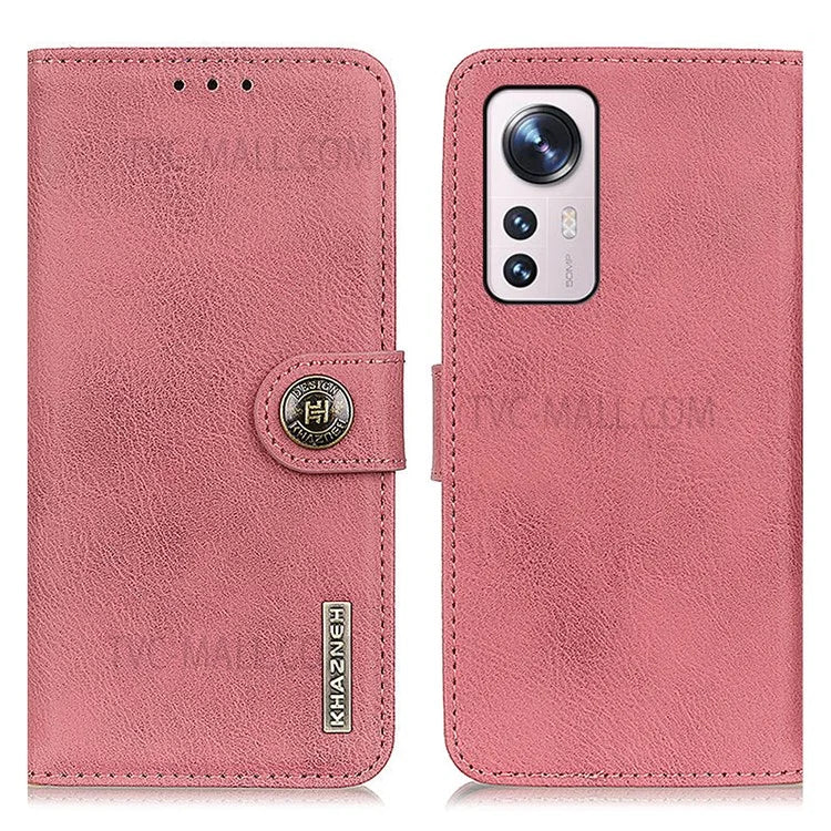 KHAZNEH Textured PU Leather Phone Case Magnetic Closure Wallet Stand Cover for Xiaomi 12 5G/12X 5G/12S 5G
