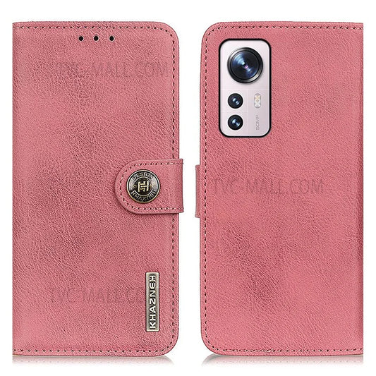 KHAZNEH Textured PU Leather Phone Case Magnetic Closure Wallet Stand Cover for Xiaomi 12 5G/12X 5G/12S 5G