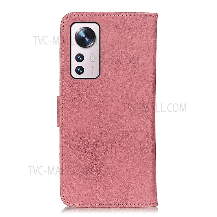 KHAZNEH Textured PU Leather Phone Case Magnetic Closure Wallet Stand Cover for Xiaomi 12 5G/12X 5G/12S 5G