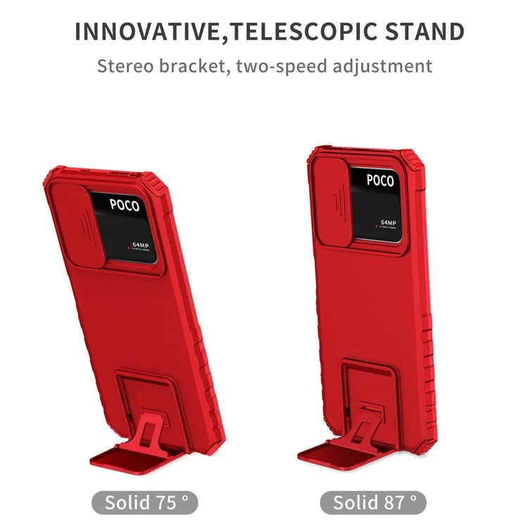 For Xiaomi Poco M4 Pro 4G Drop-proof Hands-free Kickstand Protective Phone Case PC + TPU Cover with Sliding Camera Protection