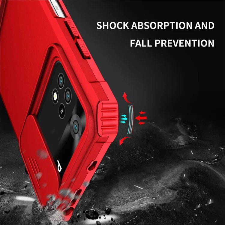 For Xiaomi Poco M4 Pro 4G Drop-proof Hands-free Kickstand Protective Phone Case PC + TPU Cover with Sliding Camera Protection