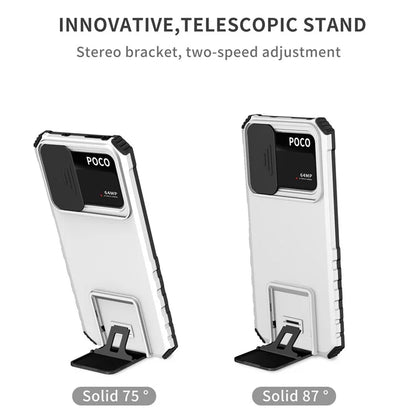 For Xiaomi Poco M4 Pro 4G Drop-proof Hands-free Kickstand Protective Phone Case PC + TPU Cover with Sliding Camera Protection