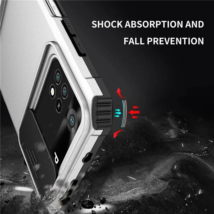 For Xiaomi Poco M4 Pro 4G Drop-proof Hands-free Kickstand Protective Phone Case PC + TPU Cover with Sliding Camera Protection