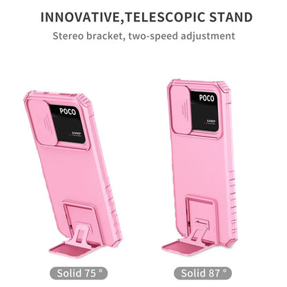 For Xiaomi Poco M4 Pro 4G Drop-proof Hands-free Kickstand Protective Phone Case PC + TPU Cover with Sliding Camera Protection