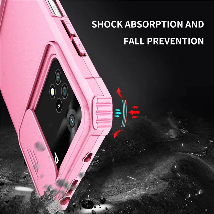 For Xiaomi Poco M4 Pro 4G Drop-proof Hands-free Kickstand Protective Phone Case PC + TPU Cover with Sliding Camera Protection